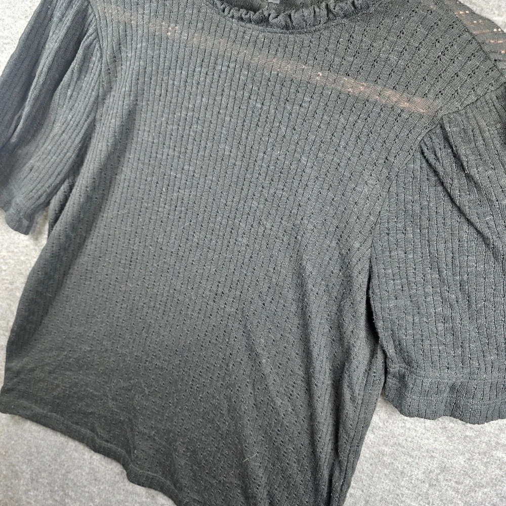 J. Crew Women L Dark Gray/Grey Short Sleeve Sheer Shirt Ruffled Collar - Picture 4 of 8